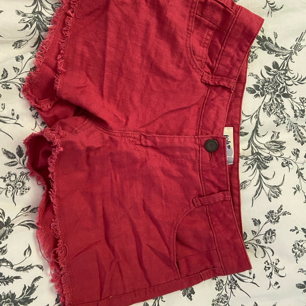 Red Linen Shorts - Picture 2 of 5
